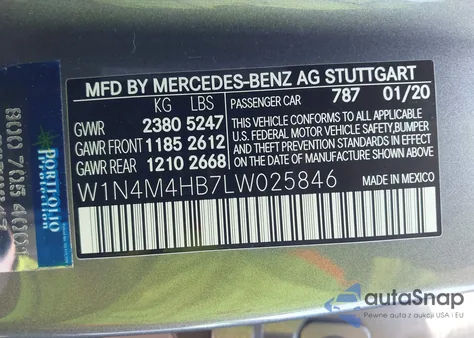 2020 Mercedes-Benz Glb 250 4Matic z USA, uszkodzony, nr VIN W1N4M4HB7LW025846